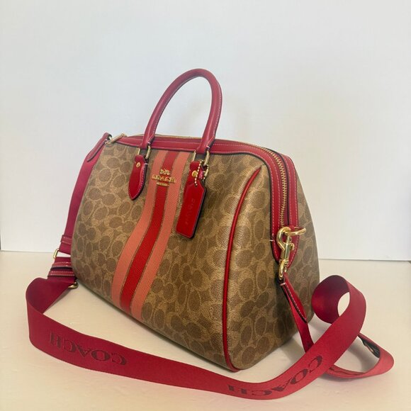 coach Rowan Large Satchel Bag In Signature Canvas With Stripe cal83 - Picture 3 of 7